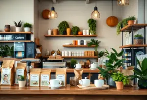 Coffee and tea products in stylish Magnecloseâ„¢ resealable bags with community elements