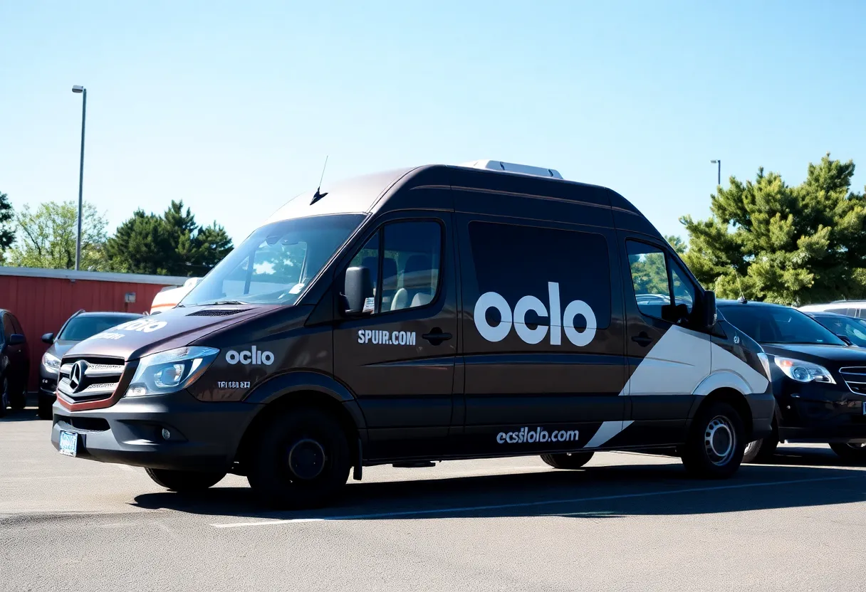 Van belonging to ESPN Radio parked in a parking lot.