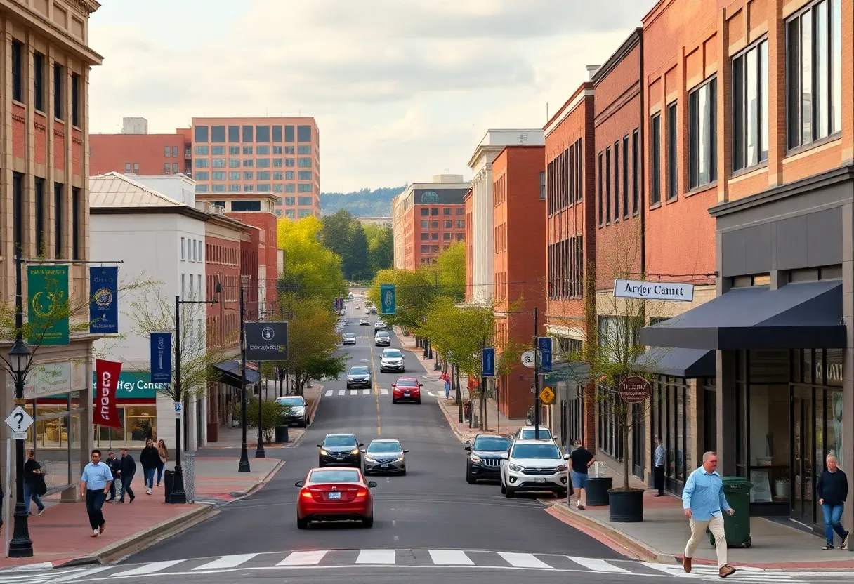 Cityscape of Virginia with bustling commercial areas and new business establishments