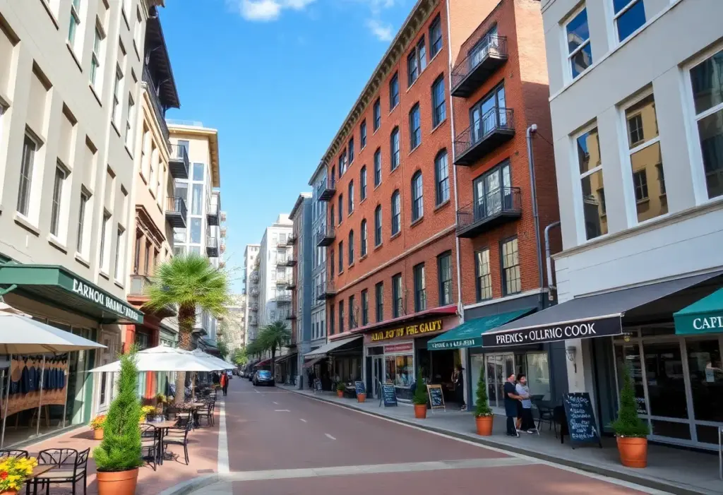 Modern urban development along Virginia Beach street with commercial and residential buildings