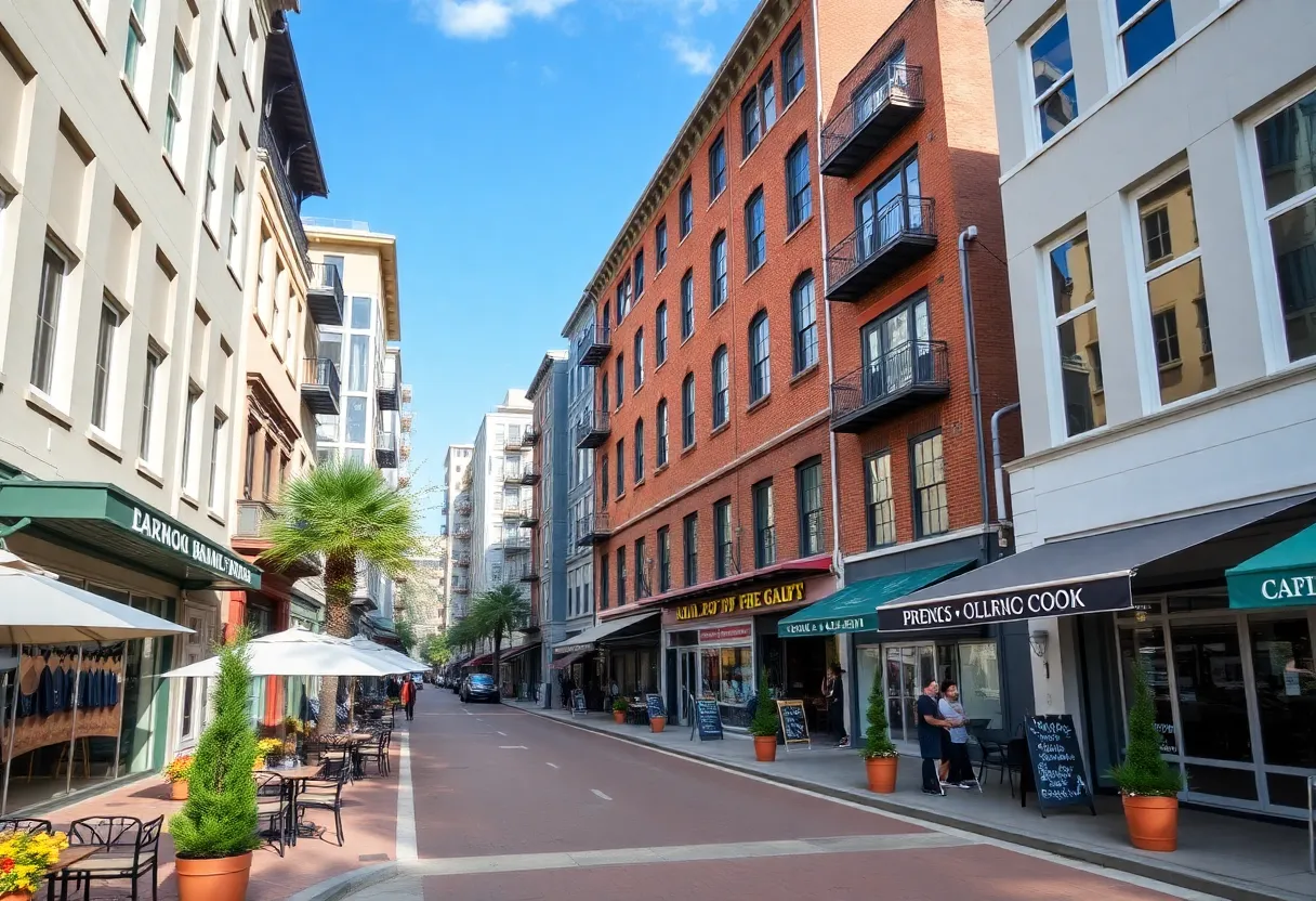 Modern urban development along Virginia Beach street with commercial and residential buildings
