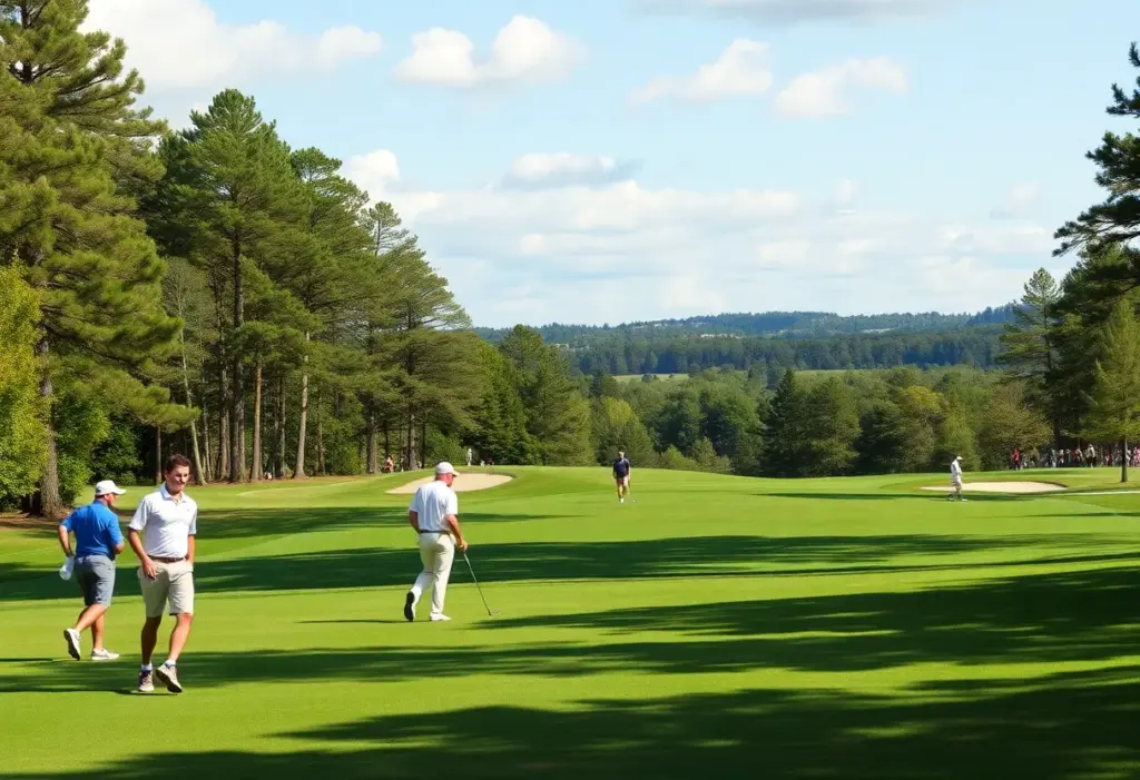 Golfers playing at a tournament on a beautiful course