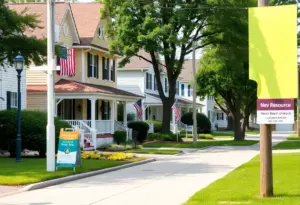 A community resource sign in a Virginia Beach neighborhood with homes in the background