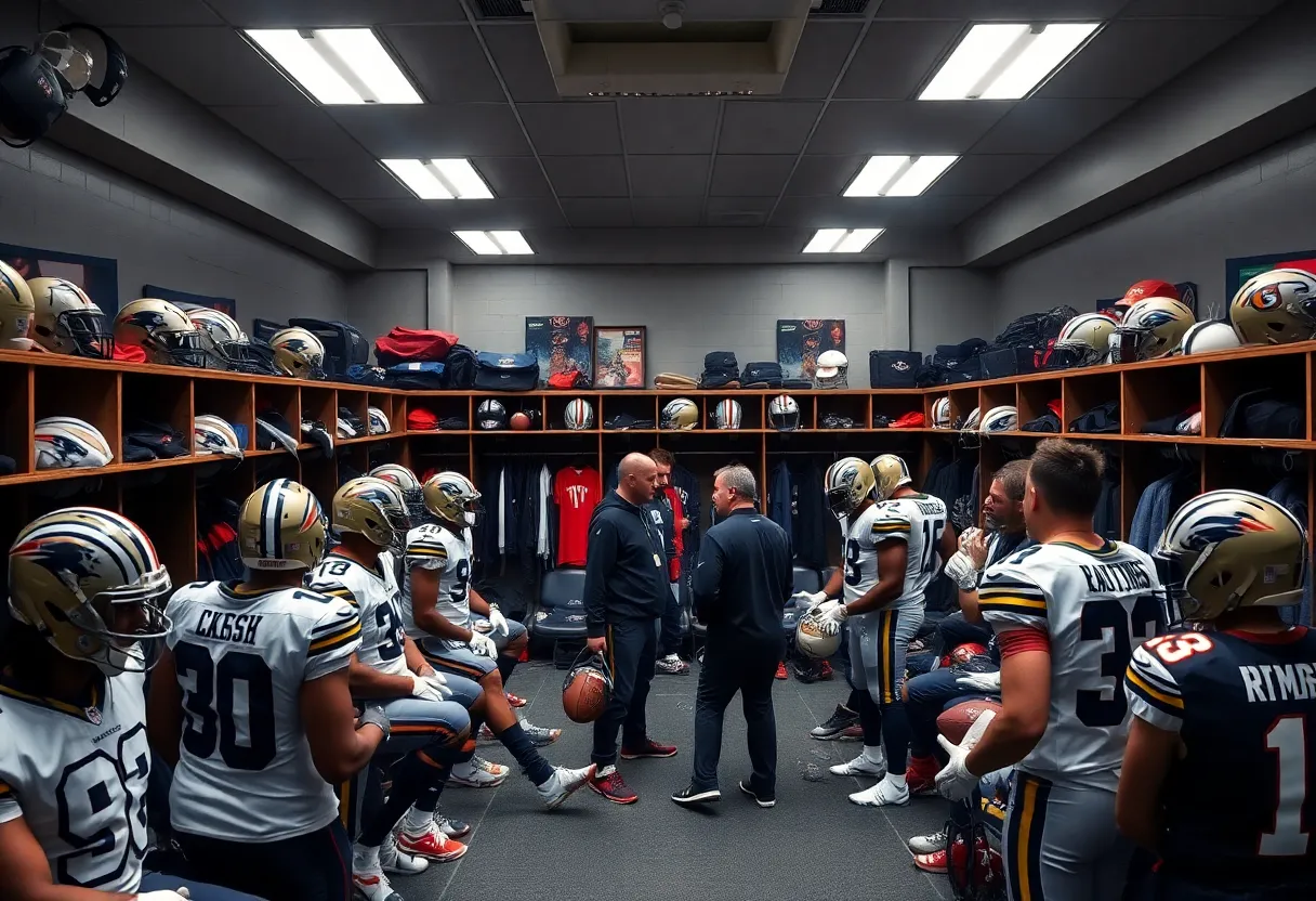 NFL players discussing trades in a locker room