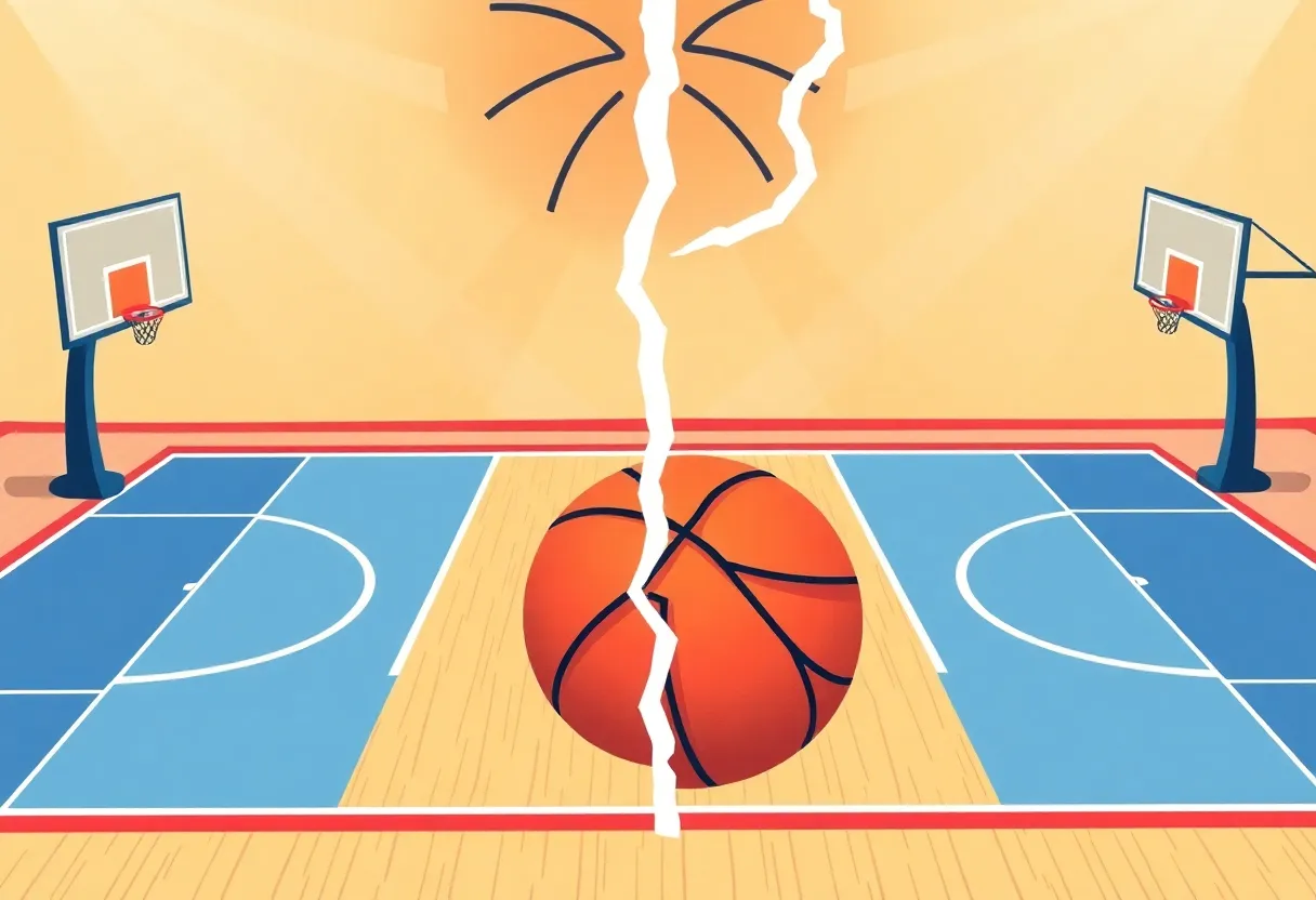 Illustration of a basketball court symbolizing revenue negotiation