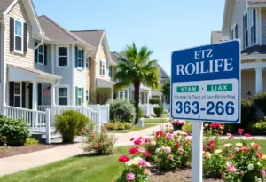 Virginia Beach suburban homes near property tax sign