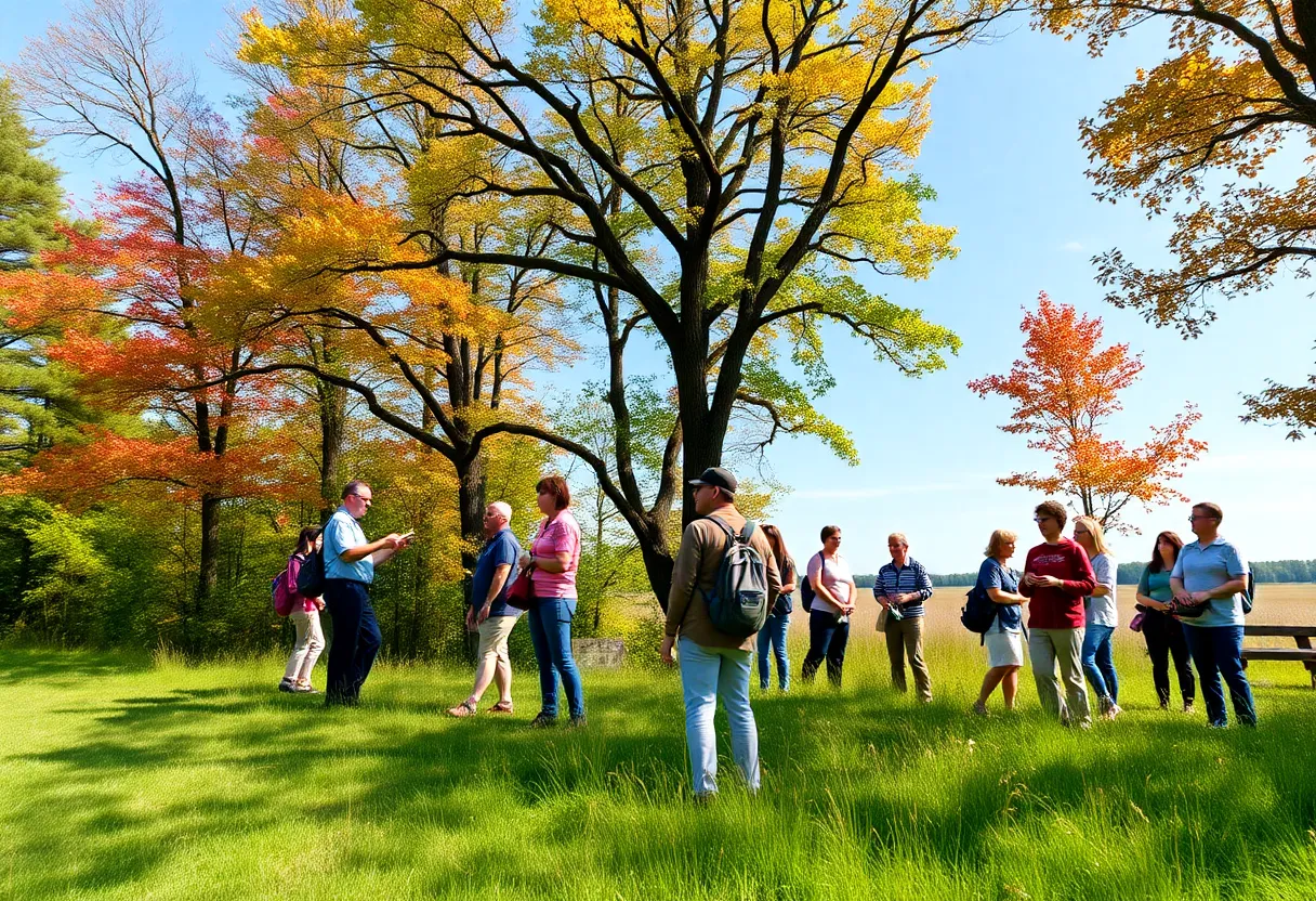 Group participating in a health hike at First Landing State Park, Virginia Beach.