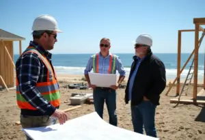 Clients consulting with home builder at a Virginia Beach site