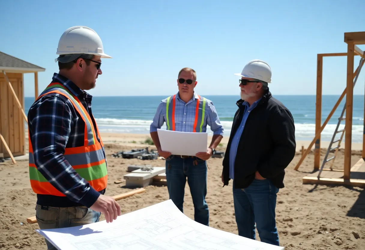 Clients consulting with home builder at a Virginia Beach site