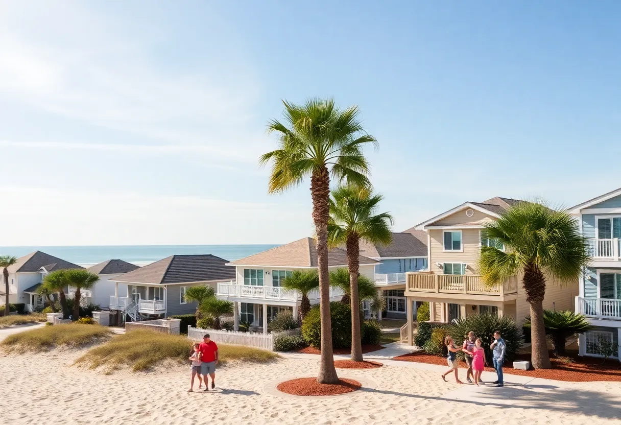 A view of homes in Virginia Beach near the beach with palm trees.
