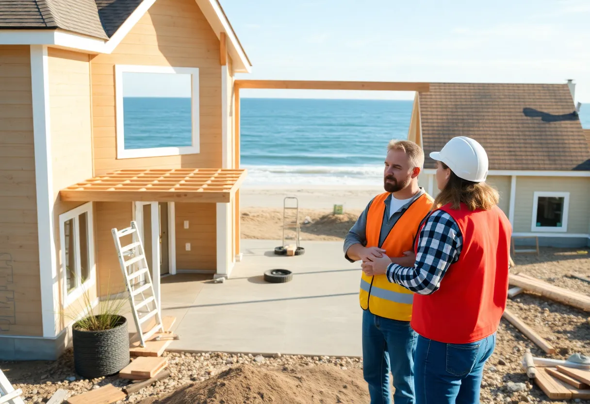 Builder and homeowner discussing plans for a new house in Virginia Beach