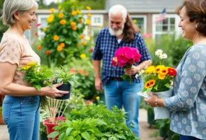 Community members engaging in a plant swap at a garden event in Virginia Beach.