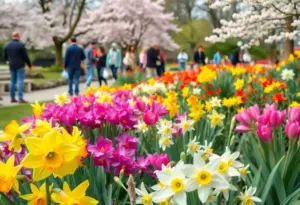 Scene of Virginia Beach garden events with colorful flowers