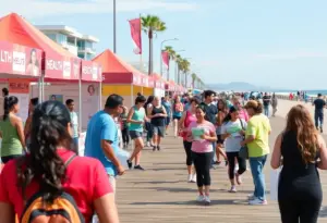 Community members participating in health events along the Virginia Beach boardwalk.